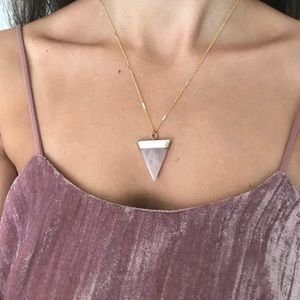 Rose Quartz Triangle Gold Chain Necklace